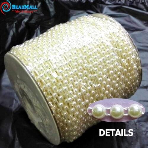 50M/Roll 4mm Flat Back Plastic Pearl Trim Ivory / White ABS Half Round Pearls Beads String For Wedding Clothes Decorative