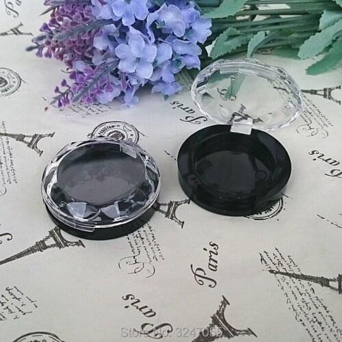 50pcs/100pcs/Lot Plastic Round Eyeshadow Powder Case with Diamond Shape Flip Cap, Clear n Black Blusher Refillable Box/Palettes