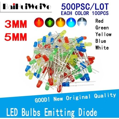 500PCS/LOT F3 F5 DIP LED Green Red Yellow Blue White Yellow Super bright 5MM 3MM High quality bead light emitting diode