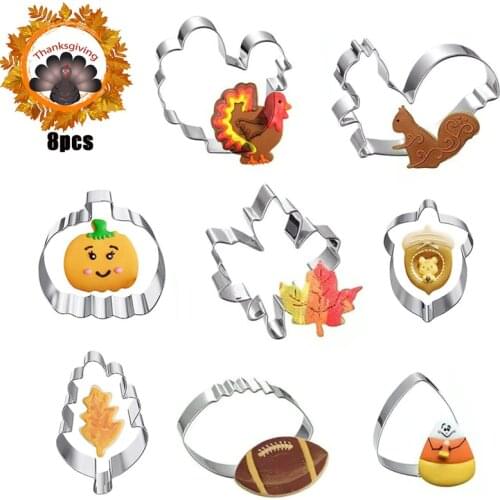 8PCS Thanksgiving Day Biscuit Mold Stainless Steel Cookie Cutter Cut Candy Biscuit Baking Tool Kitchen Baking Decorating Tools