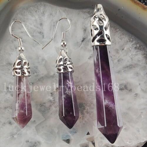 Free Shipping Women Fashion Jewelry Purple Crystal Pendant Earrings Pair Set C3111