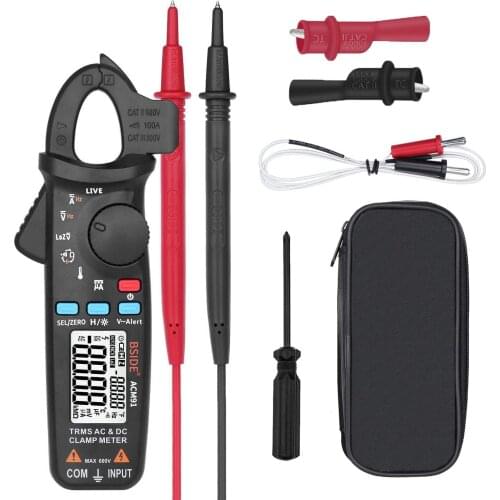 Current Digital Clamp-Meter - 100A 6000-Counts Low Impedance Voltage 1 mA Reading Auto Range Multimeter Tester with Temperature