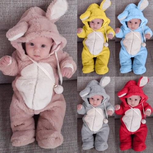 New 0-24months Rabbit Romper Newborn Baby Boys Girls Winter Cute Ear Fleece Jumpsuit Romper Warm Outwear Multicolor All-match