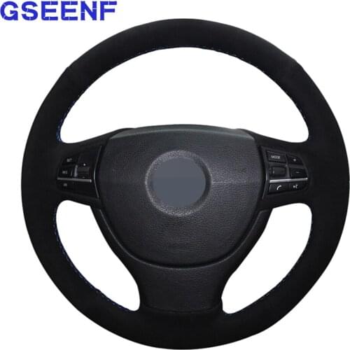 Car Steering Wheel Cover Black Suede Hand-stitched For BMW F10 F07 (GT) 2009-2017 F11 (Touring) 2010-2017 F01 F02 2008-2015