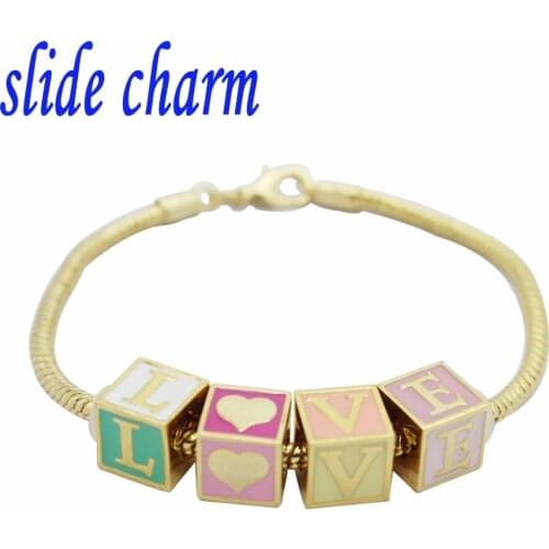 Slide charm New popular jewelry square enamel I love you couple golden 19cn lobster buckle bracelet