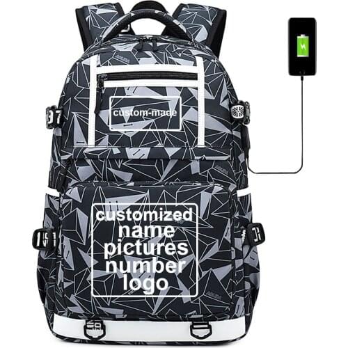 Customized Print DIY Your Like Photo or Logo Women USB Laptop Backpack Boy Girls Kids Book Bags Canvas Men Big Travel Bagpack