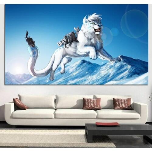 Print Artistic Animals White Lion Mouse Oil Painting on Canvas Big size Jump Games Modern Wall Painting For Living Room Cuadros
