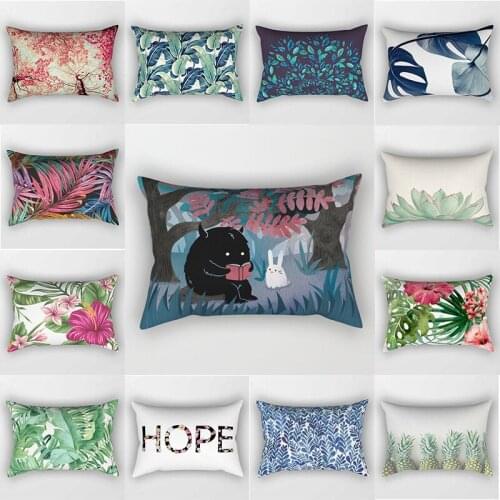 Beauty tropical plants leaves flowers pillow covers travel bedroom short plush thick pillow cases small size 50cm by 30cm