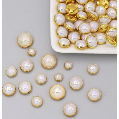 100Pcs Round Pearl Button Sew On AB Pearls DIY Clothes Gold/Sliver Metal Bottom Decorative Button For Dresses Bags 6/8/10/12MM