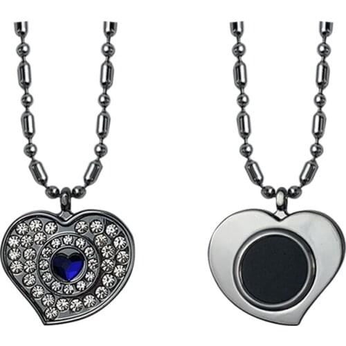 Love Shape Lava Stone Pendant Necklace, Stainless Steel Bio Scalar Quantum Pendant Necklace with Shiny White and Blue Crystals