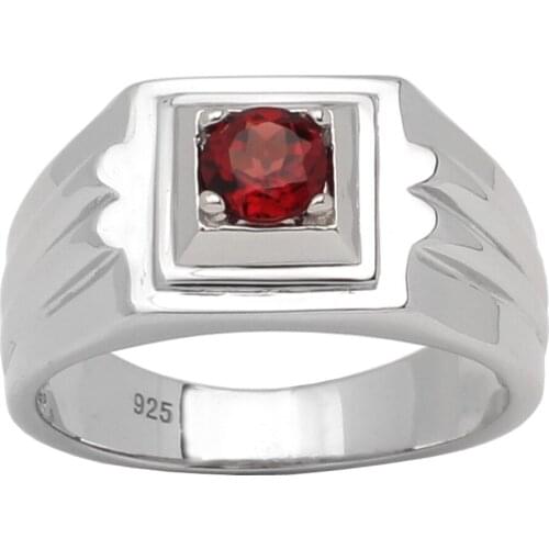 Natural Red Garnet Ring Men 925 Silver Band 5mm Gemstone January Birthstone Birthday Gift Crystal Jewelry R506RGN