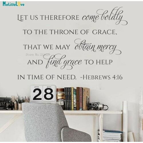 Word Wall Decals Let Us Therefore Come Boldly To The Throne Of Grace That We May Obtain Mercy And Find Grace Vinyl Murals YT2341