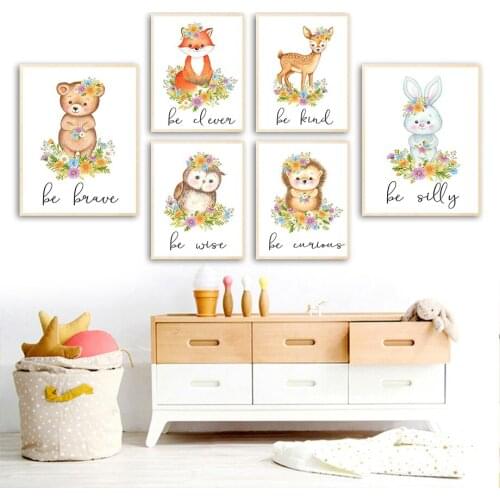 Bear Fox Rabbit Deer Hedgehog Owl Flower Baby Wall Art Canvas Painting Nordic Posters And Prints Wall Pictures Kids Room Decor