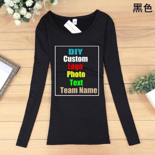 Customize your picture LOGO2020 plus velvet long-sleeved T-shirt women solid color womens slim bottoming shirt