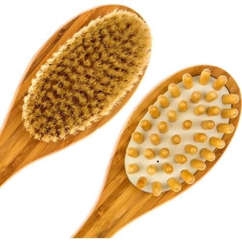 Natural Bamboo Dry Body Brush Cellulite Brush Dry Massage Brushes Body Brush For Back Exfoliating Natural Bristles Shower Brush