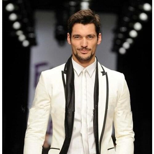 Latest Coat Pant Designs Custom Made to Measure Men Suit Ivory Groom Tuxedo Jacket with black edge Tailored tuxedo mens suits