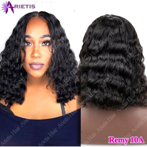 Arietis Loose Deeep Short Bob Wig Human Hair Wigs for Black Women Full Machine Made Wig Mid-Part None Lace Curly Short Bob Wig