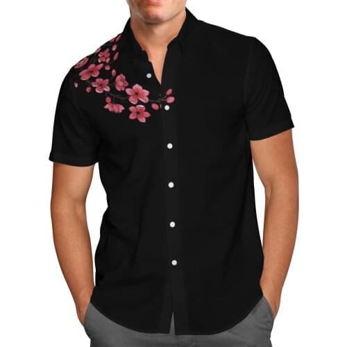 Peach Blossom 3D Beach Hawaiian 2021 Summer Black Shirt Short Sleeve Shirt Streetwear Oversized 5XL Camisa Social Chemise Homme