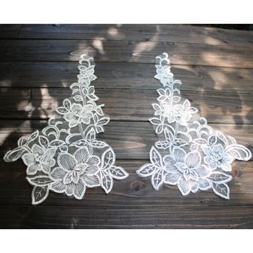 Size27*41cm (5pairs/lot) DIY Sewing Ivory with Rainbow Cord Thread Embroidered Alencon Lace Applique Lace Patch