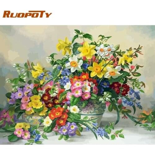 RUOPOTY Yellow Flower In Vase Painting By Numbers Kits For Adults Children HandPainted 60x75cm Frame Home Living Room Decor Art