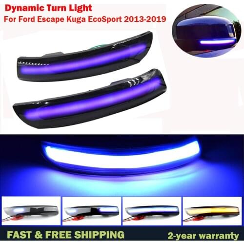 For Ford Escape Kuga II EcoSport 2013 - 2019 Blue-Yellow Dynamic Turn Signal LED Rearview Mirror Indicator Blinker Light