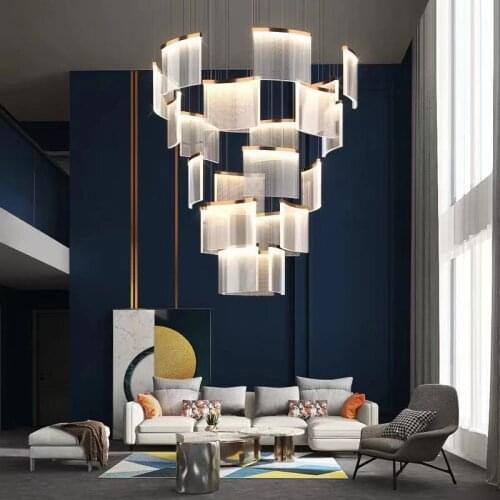 Modern Minimalist LED Attic Chandelier Hotel Lobby Lighting Nordic Staircase Light Villa Hollow Light Luxury Living Room Lamps