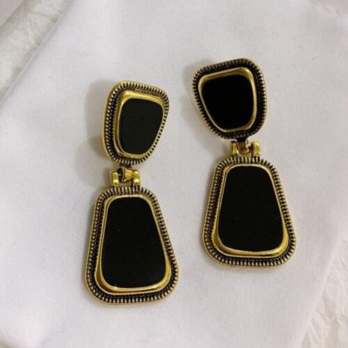 SRCOI Enamel Trapezoid Black Color Metal Long Drop Earring 2020 New Geometric Fashion Simple Alloy Earring Women Party Jewelry