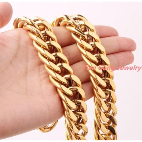 Heavy Cool 7-40" 18mm 263g 316L Stainless Steel Gold Curb Cuban Chain Mens Women Necklace Or Bracelet Good Gift