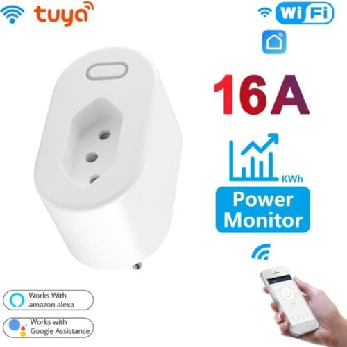 16A Smart Plug WIFI Socket Outlet BR Standard Power Monitor Timer Tuya Smart Life APP Remote Control Work With Alexa Google Home