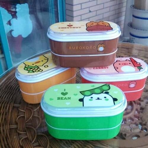 High Quality Cartoon Healthy Plastic Bento Box 600ml Lunch Bento Boxes Food Container Dinnerware Lunchbox Cutlery