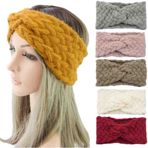 Women Knitted Ear Warmer Headbands Lady Corceht Headwrap Wide Cross Hairband Girl Winter Headband Hair Accessories Fashion