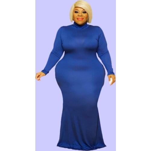 Dress 5XL Plus Size Maxi Dresses for Women Fit and Flare Dress Super Stretchy Turtleneck Spring Clothes Wholesale Dropshipping