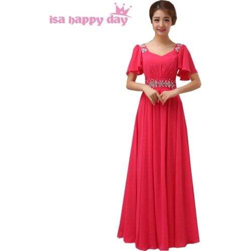 Women fuchsia hot pink formal cap sleeved evening dresses 2020 new arrival long dress elegant chiffon gown for party H2259