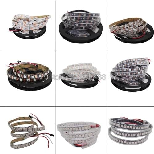 1m/4m/5m WS2812B 30/60/74/96/100/144 Pixels/LED/M Smart LED Pixel Strip,Black/White PCB,Built-in WS2812 IC, IP20/IP65/IP67 DC5V