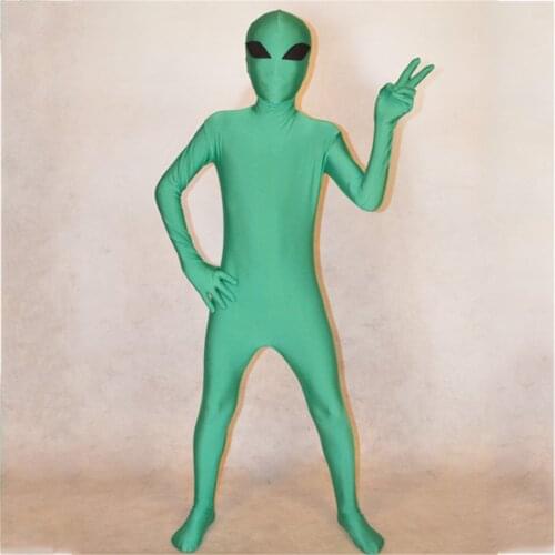 100cm-185cm Adults Children Green Alien ET Cosplay Costumes for Halloween Party Anime Space Aliens Cos Jumpsuits Bodycon Tights