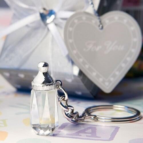12pcs/lot Wedding Favors and Gifts Crystal Collection Baby Bottle Keychain Baby Christening Gifts Baby Shower Favors