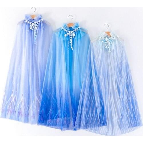 2020 Girls Mesh Cape Blue Colorful Long Length Princess Cloak Halloween Cartoon Cosplay Shawl E20614