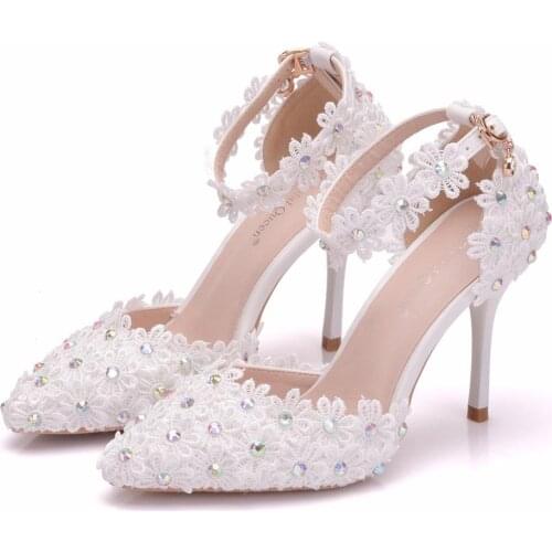 2021 spring stiletto single shoes lace buckle bride bridesmaid sandals large size pointed toe dinner wedding shoes women