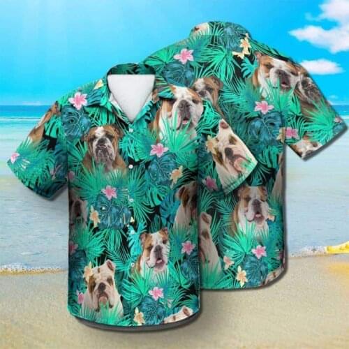 2021 New 3d Printing Hawaii Shirts Men Summer Short-sleeved Shirts Flower Dog Animals Printing Men Shirts Oversize