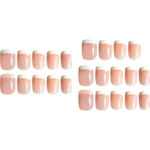 24 Pieces Women Girls Natural Pink Fake Nails, Short Press on False Nails Tips Set with Nail Sticky Glue