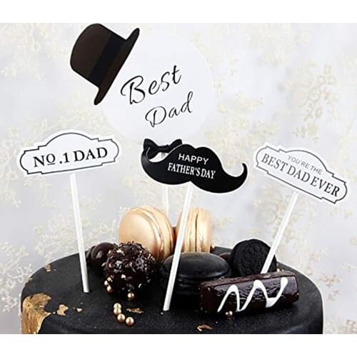 4Pcs Best Love No.1 Dad Birthday Cake Topper Set Hat Moustache Father Birthday Gift Party Favor Table Decoration CP224