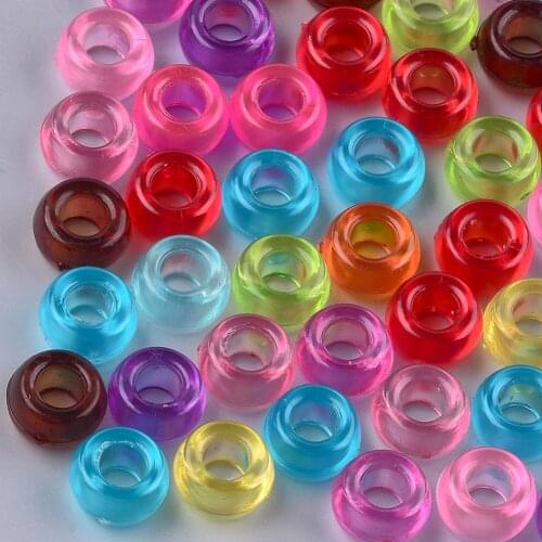 500g Transparent Acrylic Rondelle Beads Mixed Color Large Hole Beads For DIY Jewelry, 9.5x5.5mm, Hole: 4mm; about 2100pcs