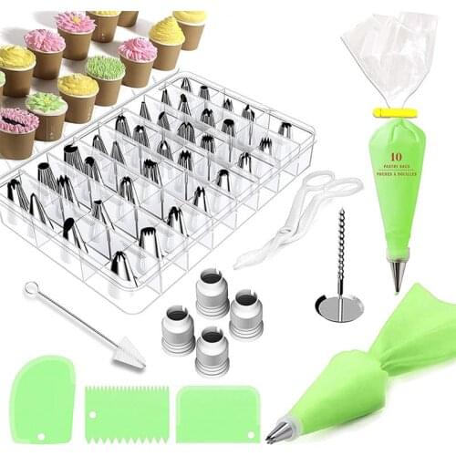 62Pcs/Set Cake Decorating Tools Piping Nozzle Tips Bags Reusable Pastry Bags Stainless Steel Icing Tips Baking Supplies