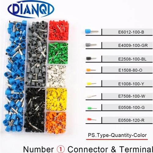 800Pcs/Set 22-10AWG Wire Copper Crimp Connector Insulated Insulated Cord Pin End Cable Wire Terminal Kit DIY brass DIANQI
