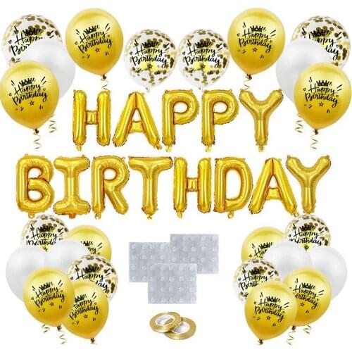 Amawill Happy Birthday Latex Balloons Foil Balloon Banner Gold Birthday Party Decoration Confetti Ball Party Decoration Kit