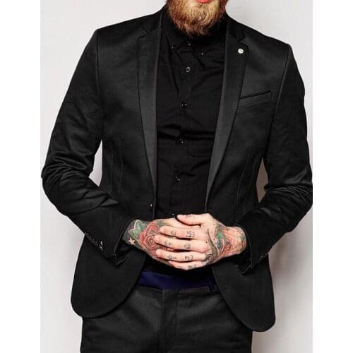 ANNIEBRITNEY 2019 Latest Coat Pant Designs Black Satin Italian Men Suit Prom Tuxedo Slim Fit Groom Suits Custom Blazer Pants Set