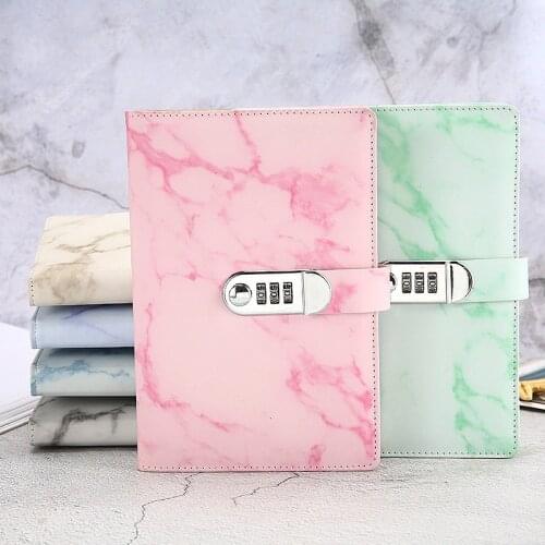 A5 Marble Texture Notebook Diary With Lock Password Notebooks Leather Notepad Agenda Weekly Planner School Stationery Gifts