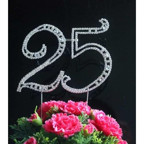Large Diamante Rhinestone Crystal Letter "25" Cake Toppers For Wedding Birthday Party Decoration 1pcs