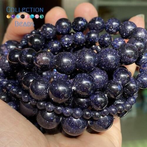 Natural Blue Sand Stone Spacer Loose Round Beads For Jewelry Making 4-12 MM DIY Bracelets Beads Accessories 15" Wholesale