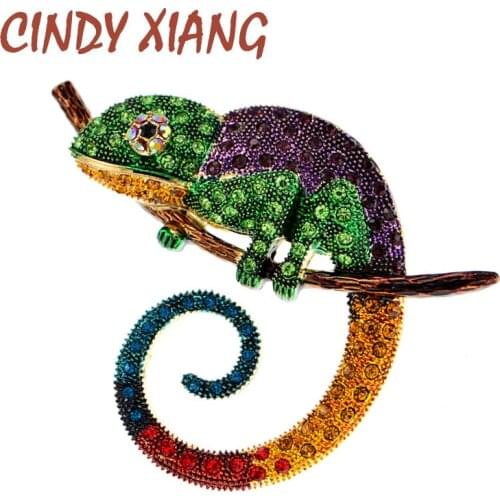 CINDY XIANG Large Lizard Chameleon Brooch Animal Coat Pin Rhinestone Fashion Jewelry Enamel Accessories Ornaments 3 Colors Pick